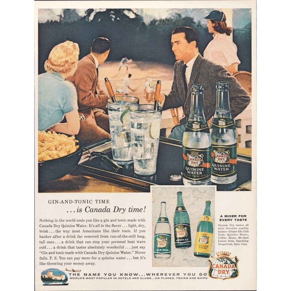 1956 Canada Dry Ginger Ale Club Soda Quinine Water Vintage Print Ad Tennis Art